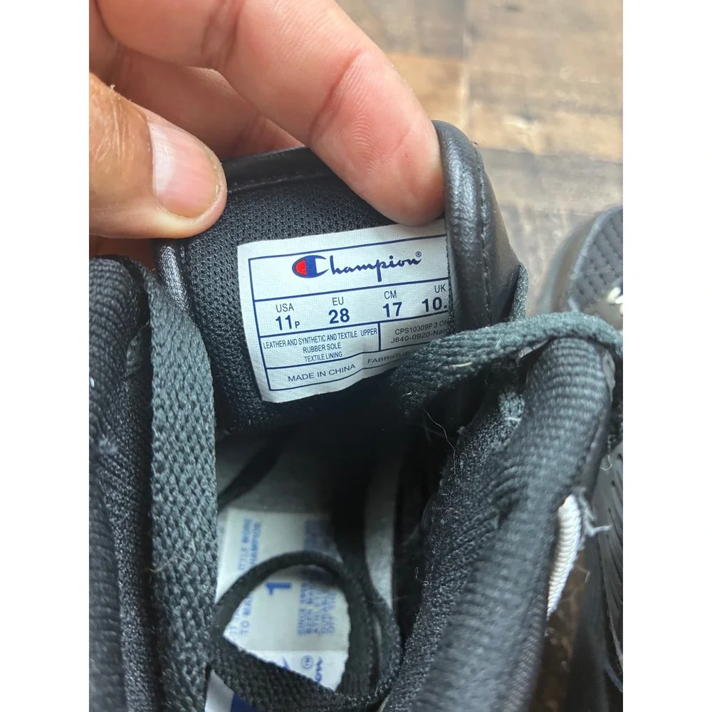 Champion Toddler Boys Black Mid Top Sneakers CPS10309P Size 11P Leather Mesh‎